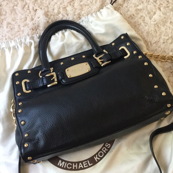 michael kors black bag with gold studs